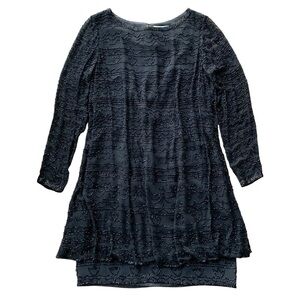 Vtg Oleg Cassini Black Tie Silk Beaded Sheer Sleeve Formal Evening Dress Size 6